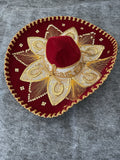 Pigalle Mexican Charro Sombrero Hat Red Velvet Gold Embroidery 22” Hecho en Mexi