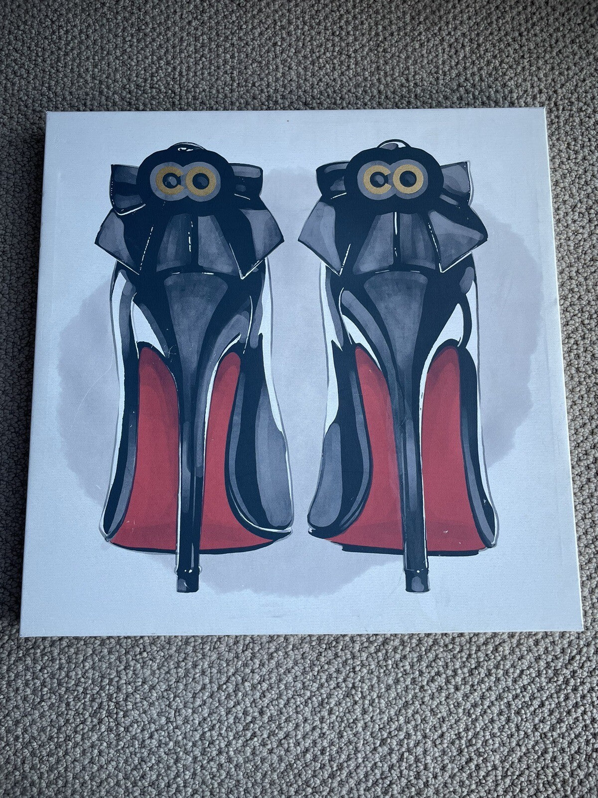 Fashion Wall Art Canvas 20” x 20” High Heel Red Sole Shoes Bow Design Modern