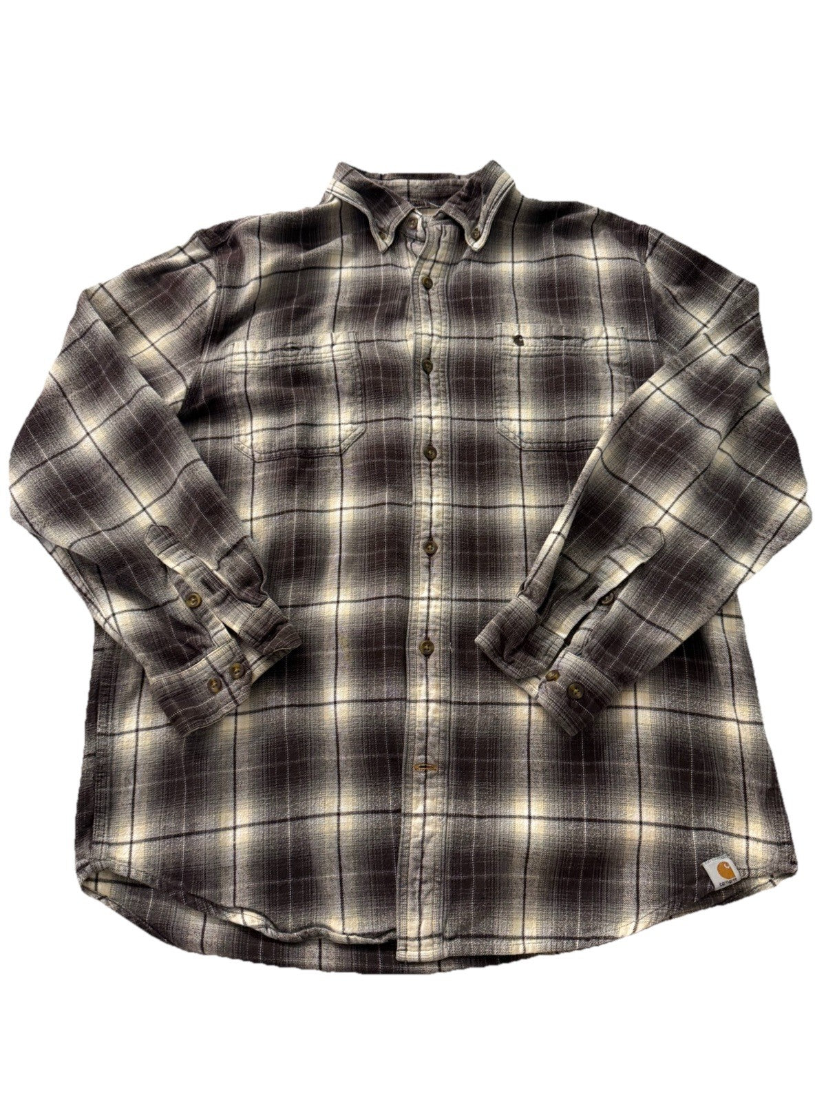Carhartt Men’s Size L Relaxed Fit Gray Black Plaid Flannel Shirt