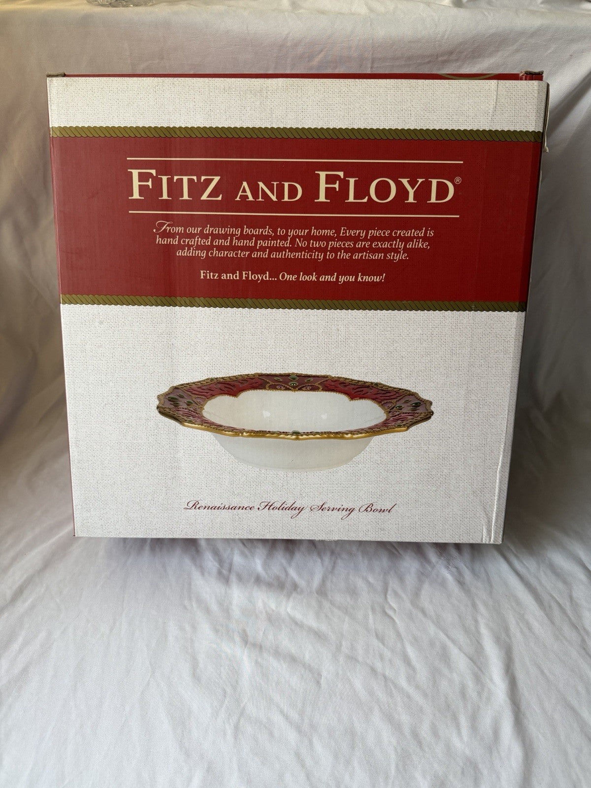 Fitz and Floyd Renaissance Holiday Serving Bowl 13” Red Gold Boxed