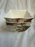 Set of 3 - 222 Fifth PTS International 'Holiday Wishes' Square Bowls 4.5”
