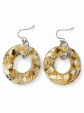Shell Resin Hoop Dangle Earrings Silver Tone Mother of Pearl Round Boho Earrings
