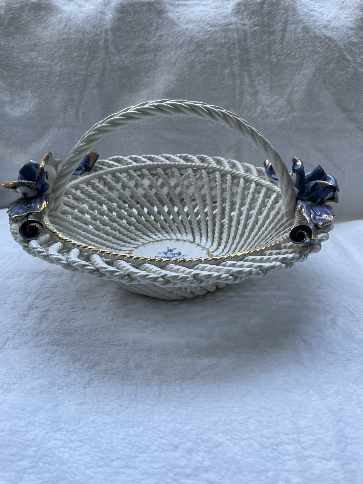 Vintage Porcelain Capodimonte Made In Italy Handled Flower Basket 12”