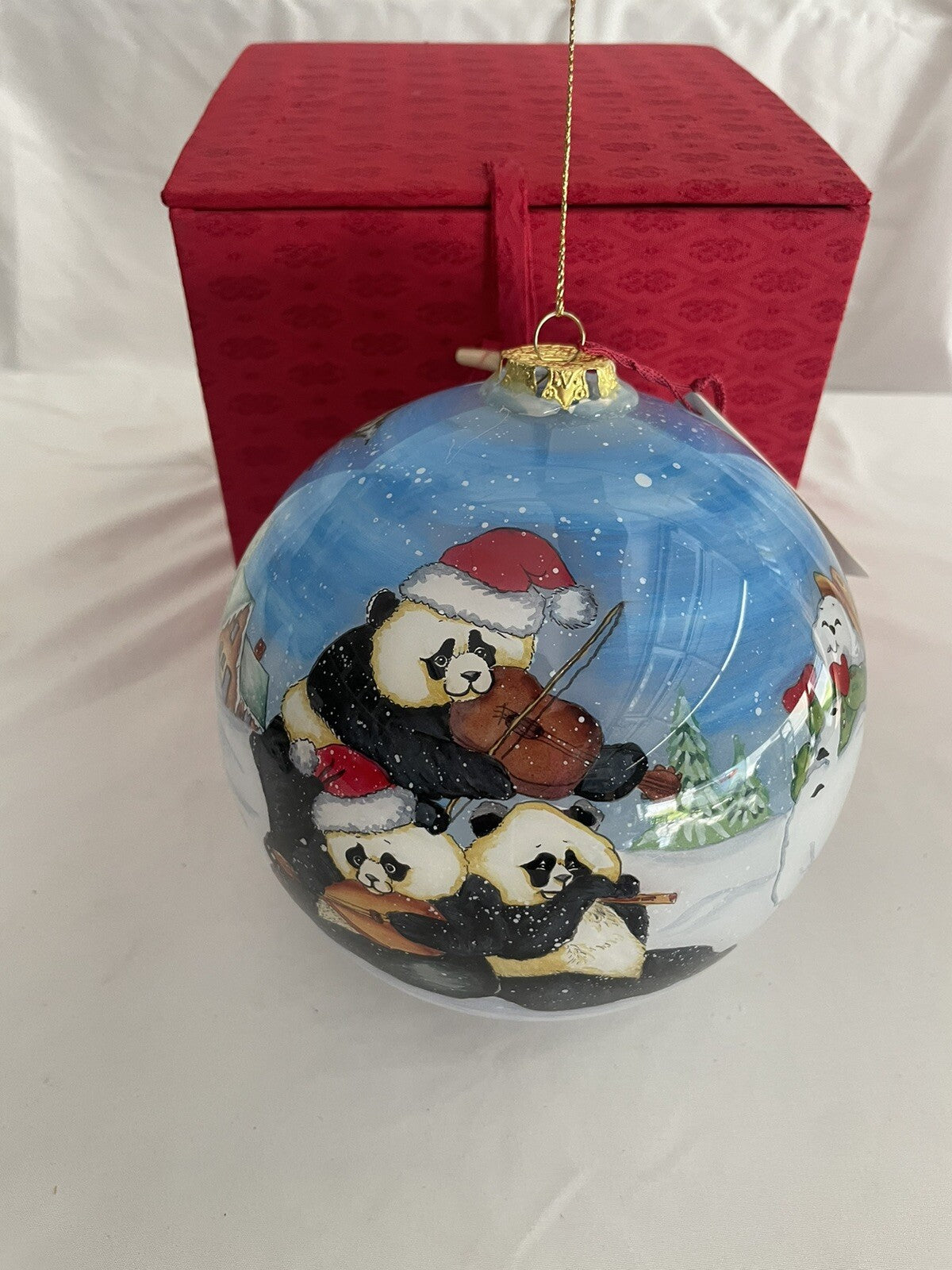 New Inside Art Large Hand Painted Glass Ball Musical Panda Polar Bears Christmas