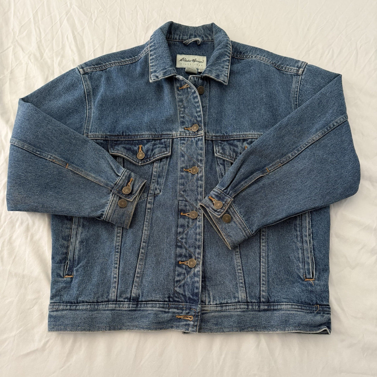 Eddie Bauer Women’s Denim Jacket S/P Blue Jean Trucker Jacket 100% Cotton
