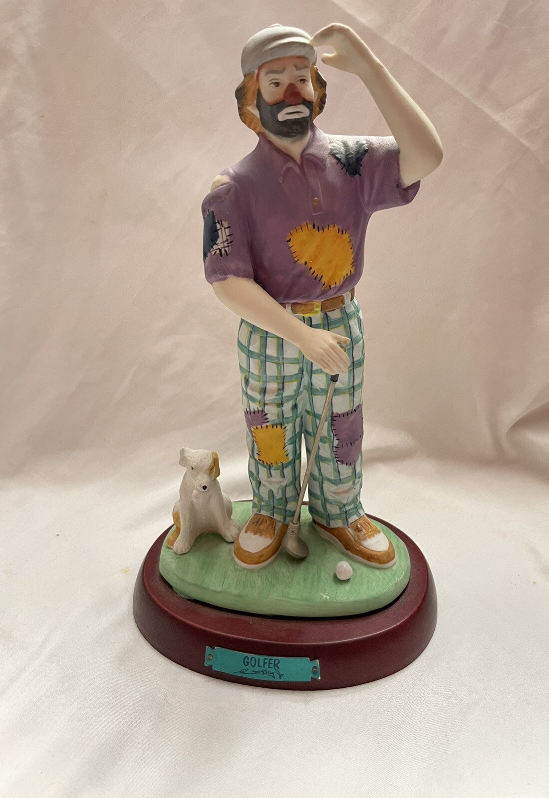 Emmett Kelly Jr. Professional Collection Golfer Figurine with Wooden Base, 9”