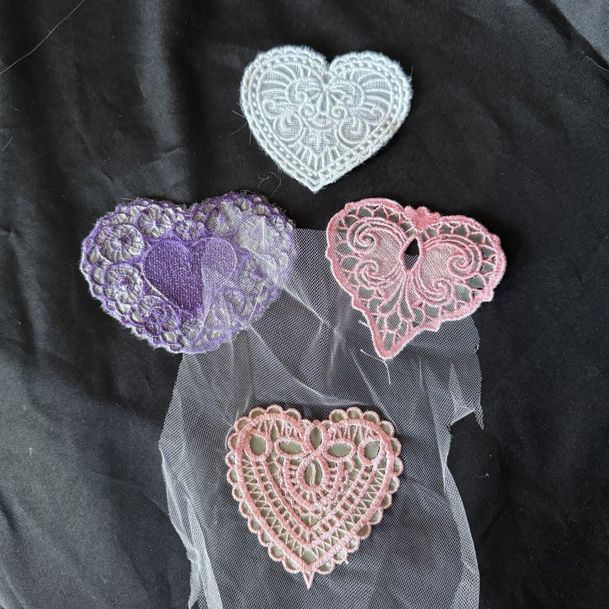 Lot 4 Heart Lace Applique Embroidered Patch Sewing Craft Valentine Trim