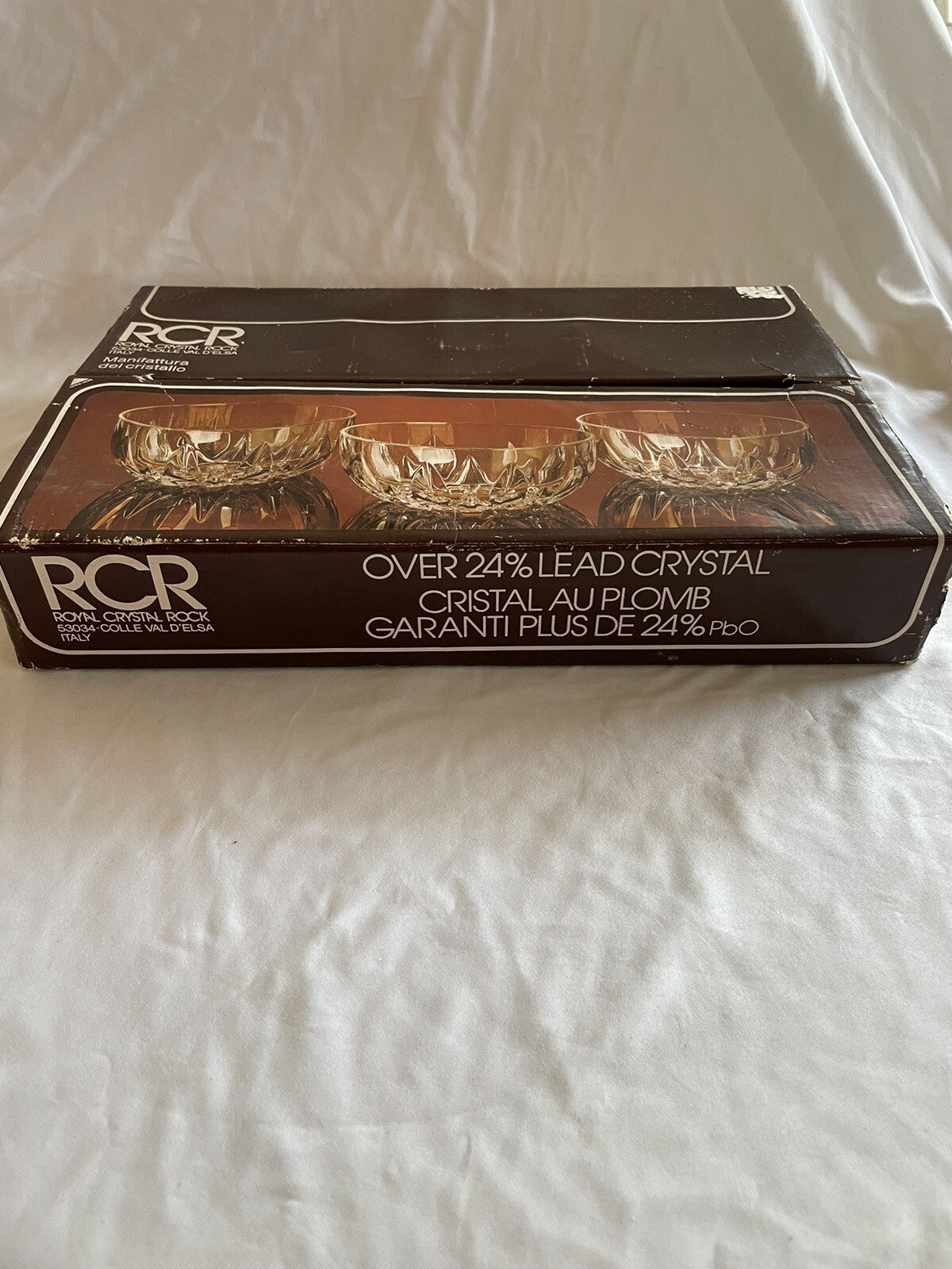 Set Of 6 Royal Crystal Rock "RCR" Bowls 24% Lead Crystal Clear Excellent!