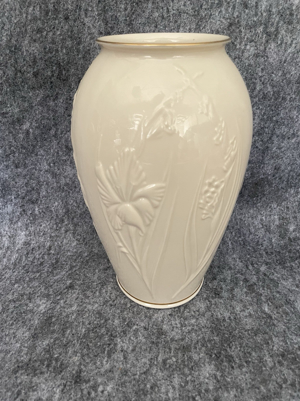 Lenox Ivory Porcelain Vase 9” Embossed Floral with 24K Gold Trim Made in USA