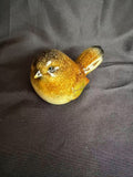 VTG Ceramic Art Pottery Blue & Beige Speckle Glazed Chubby Plump Bird Figurine