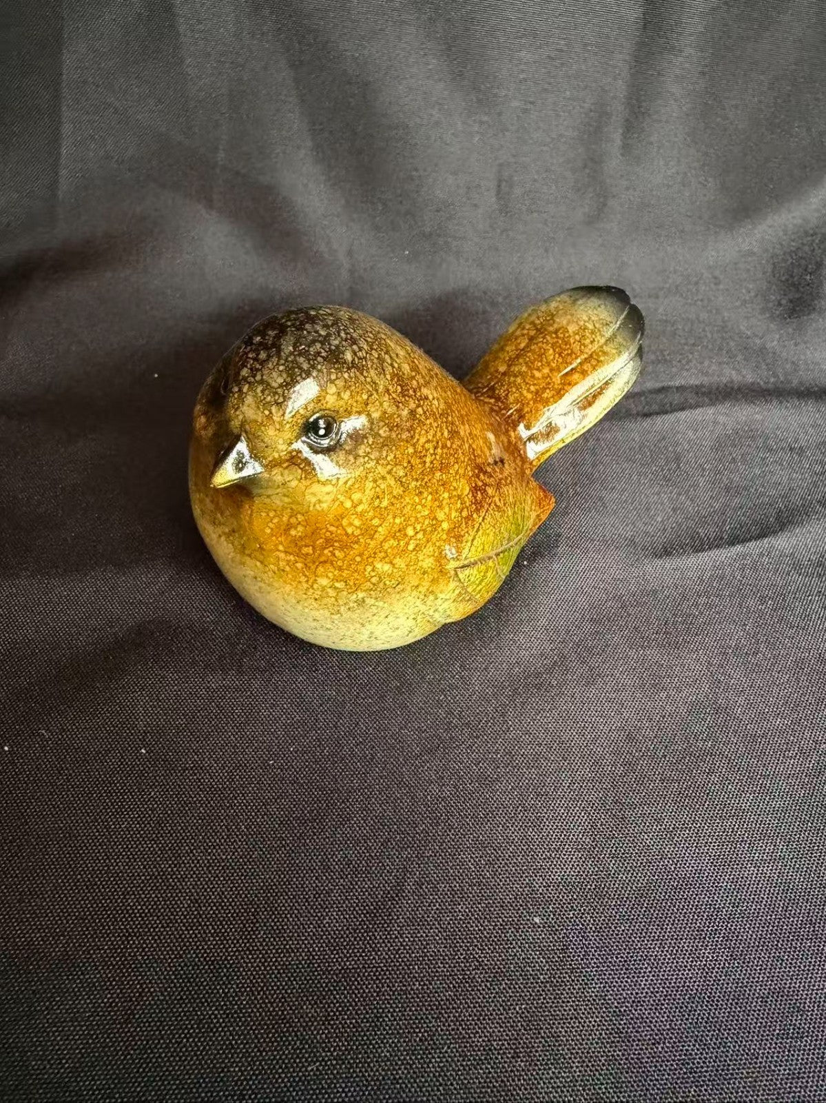 VTG Ceramic Art Pottery Blue & Beige Speckle Glazed Chubby Plump Bird Figurine