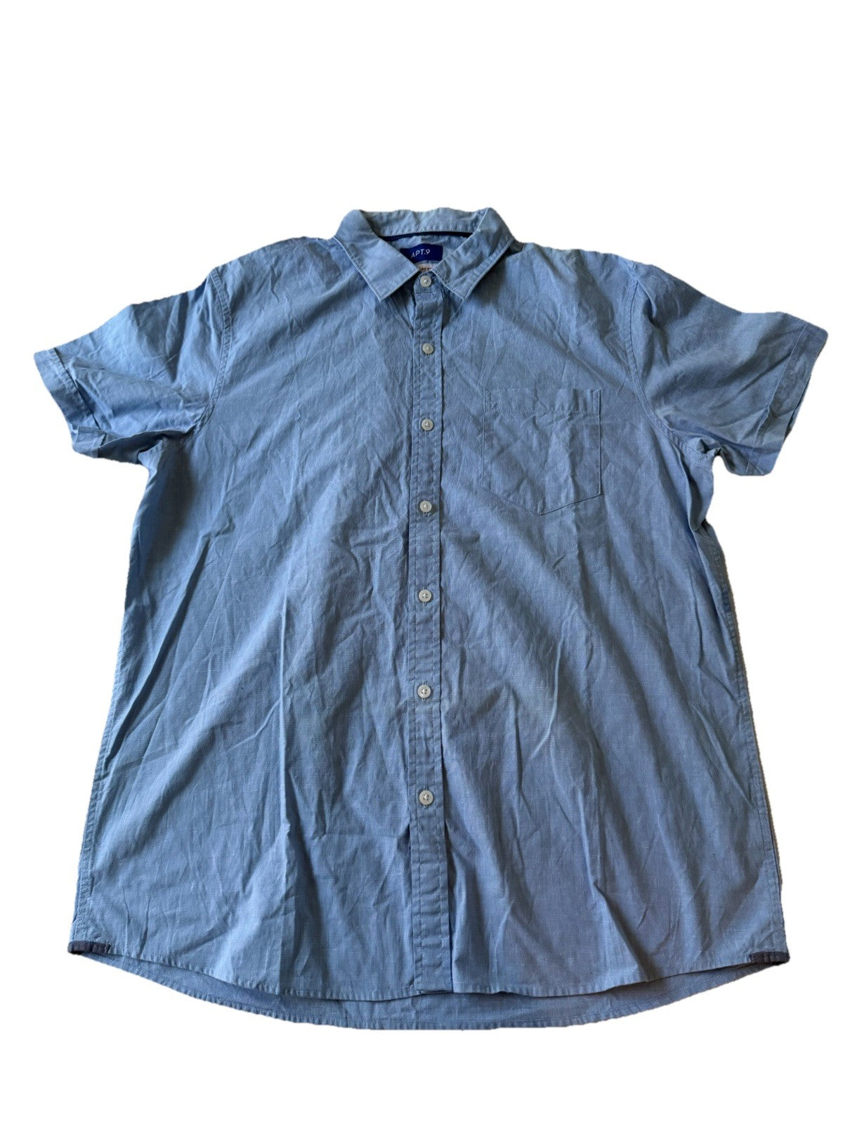 APT.9 Light Blue Short Sleeve Button Down Shirt Size L - 100% Cotton Smart