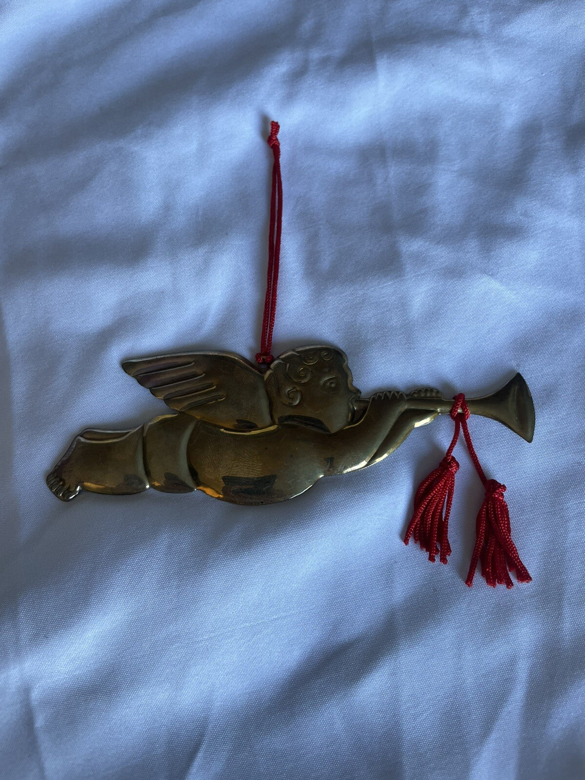 Dept 56 Brass Christmas Ornament - Angel Blowing Trumpet - Made in Hong Kong