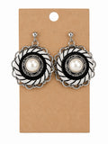 Vintage Silver Tone Black White Enamel Faux Pearl Dangle Drop Earrings Boho