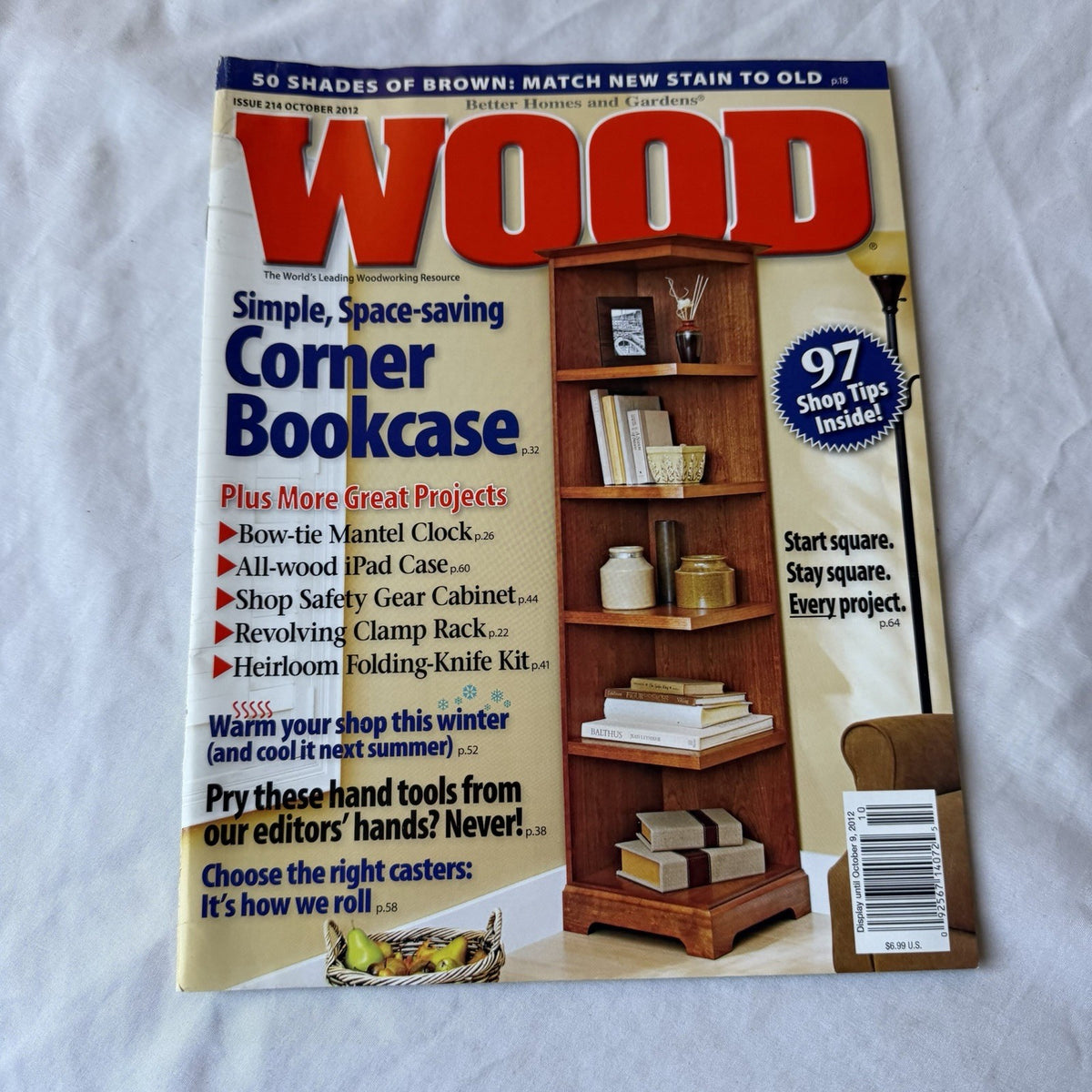 WOOD Magazine October 2012 Issue 214 Corner Bookcase Woodworking Projects