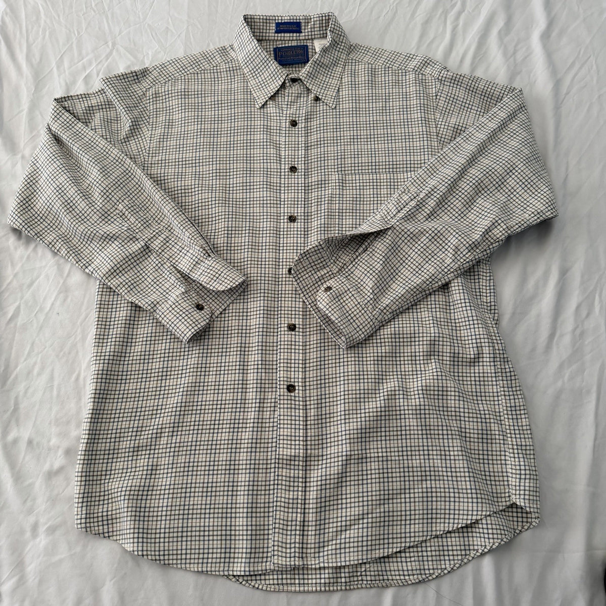 Pendleton Plaid Button Down Shirt Men’s Large USA Made Wool Blend Check