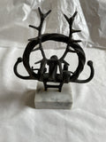 Unique Vintage Cast Iron Antler Sculpture with Marble Base - 6” Tall Collectible
