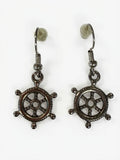 Silver Tone Ship Wheel Dangle Earrings Nautical Sailor Ocean Beach Preloved Pair