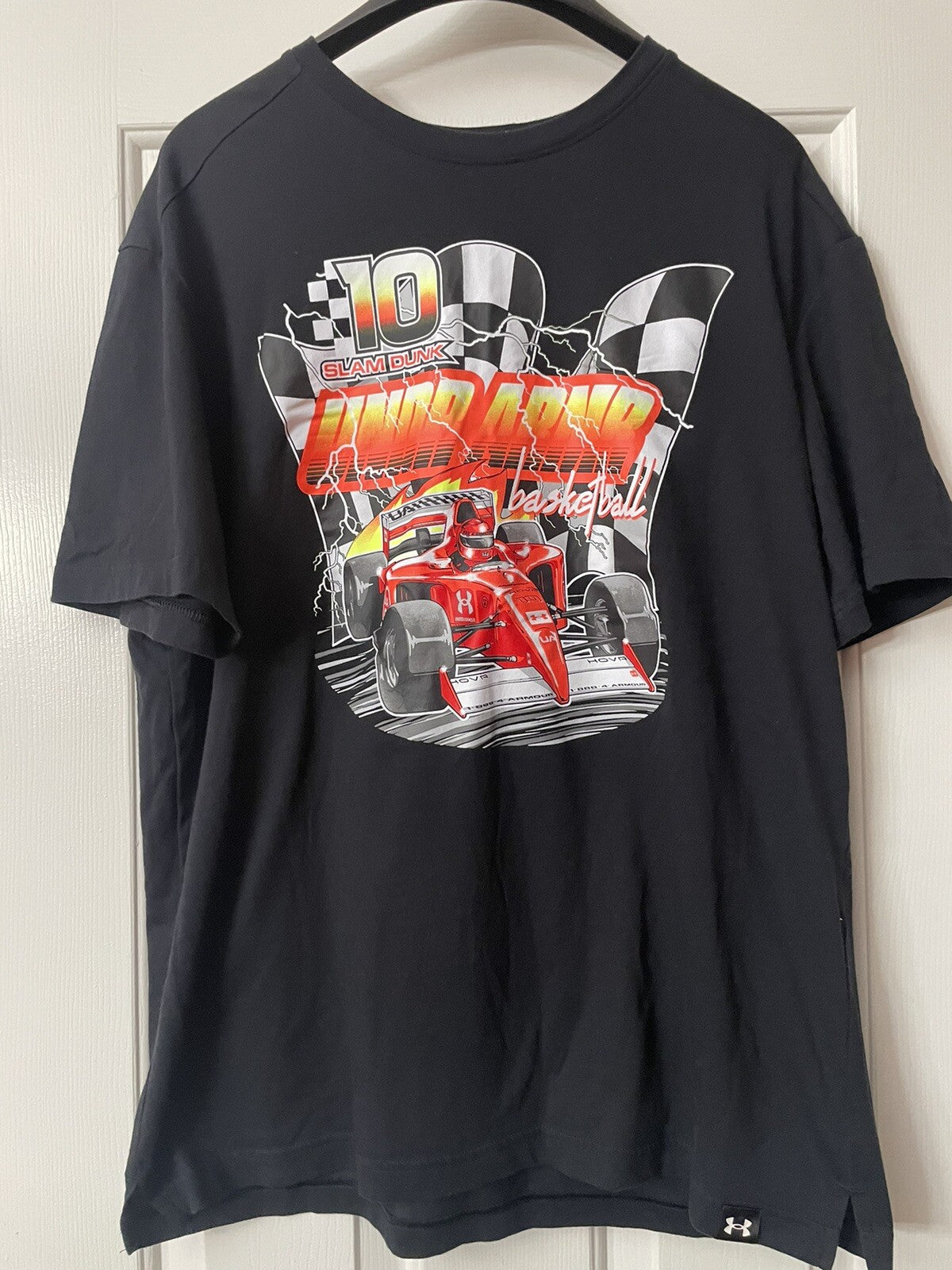 Under Armour Slam Dunk Indy Car Racing Graphic T-Shirt Men’s Size Large Black