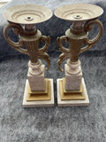 Pair of Jaru 15” Ornate Candlestick Holders Faux Stone Resin Pedestal Vintage