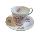 Vtg Rosina Queens Tea Cup Saucer Fine Bone China Pink Flowers Green Edges Ribbed