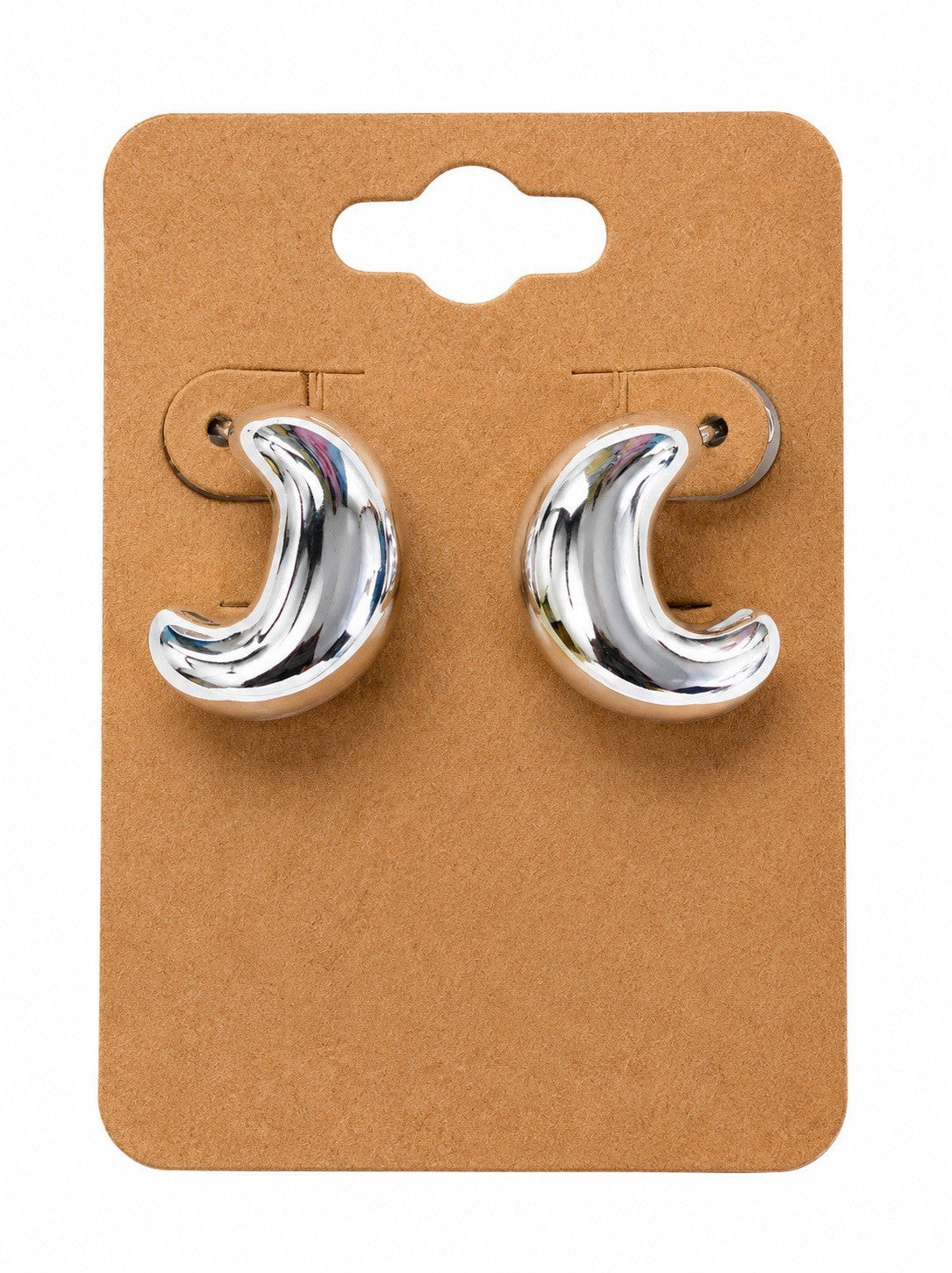 Silver Chunky Crescent Moon Stud Earrings Polished Statement Minimalist