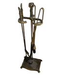 Vintage 5-Piece Heavy Solid Brass Fireplace Tool Set with Shovel, Poker, Tongs