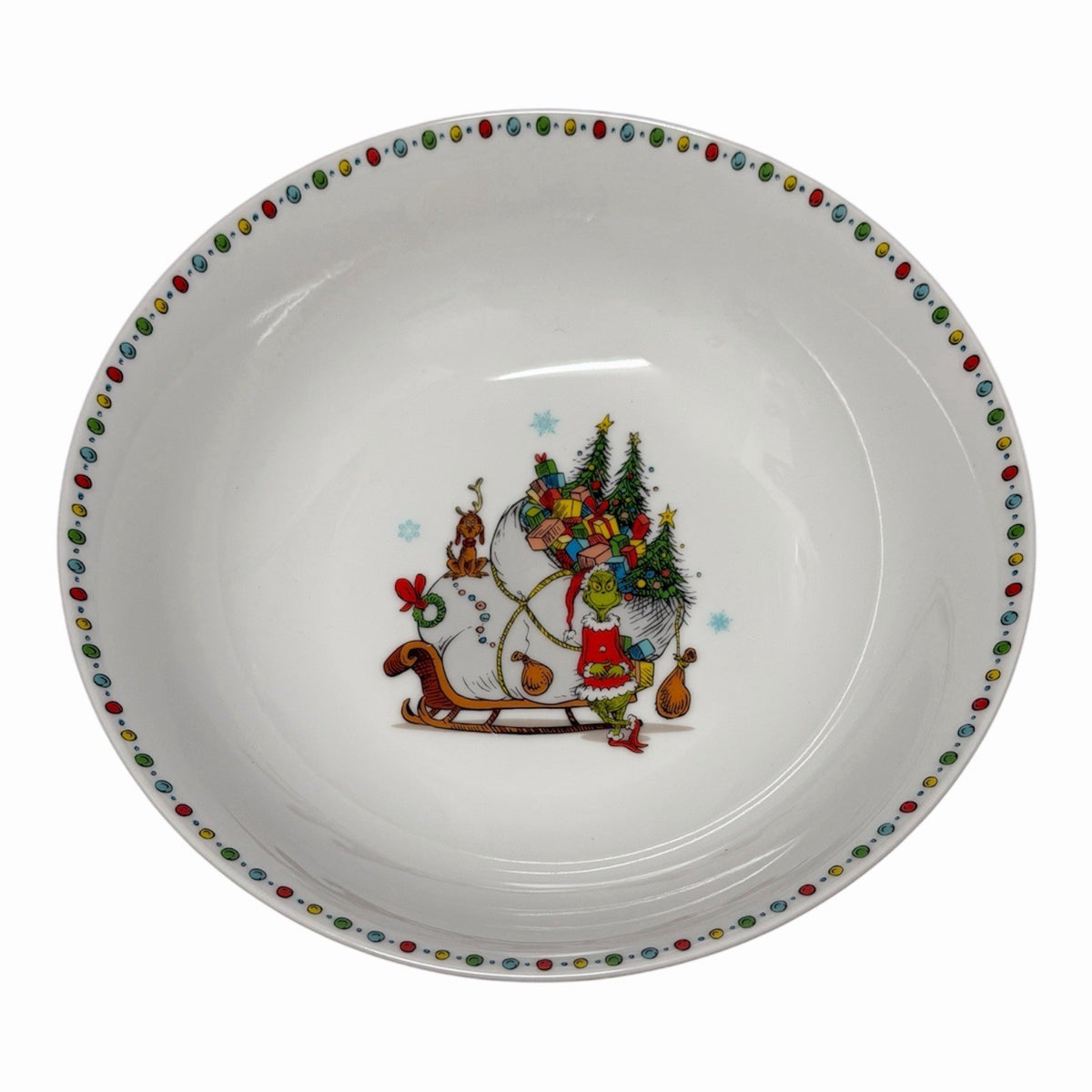 Pair Preloved Grinch Christmas Serving Bowls 9” Holiday Ceramic Bowls Dr. Seuss