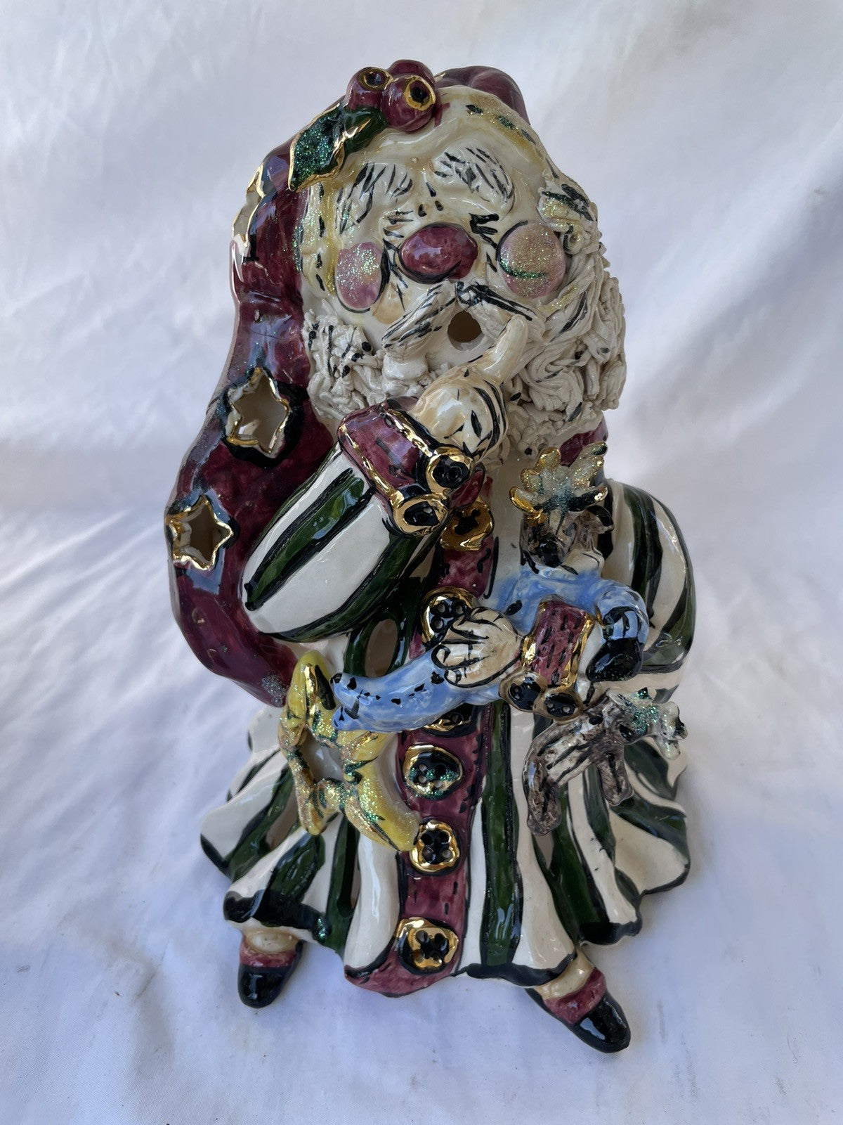 Vintage M Heather Goldminc Ceramic Santa Christmas Figure Candle Holder