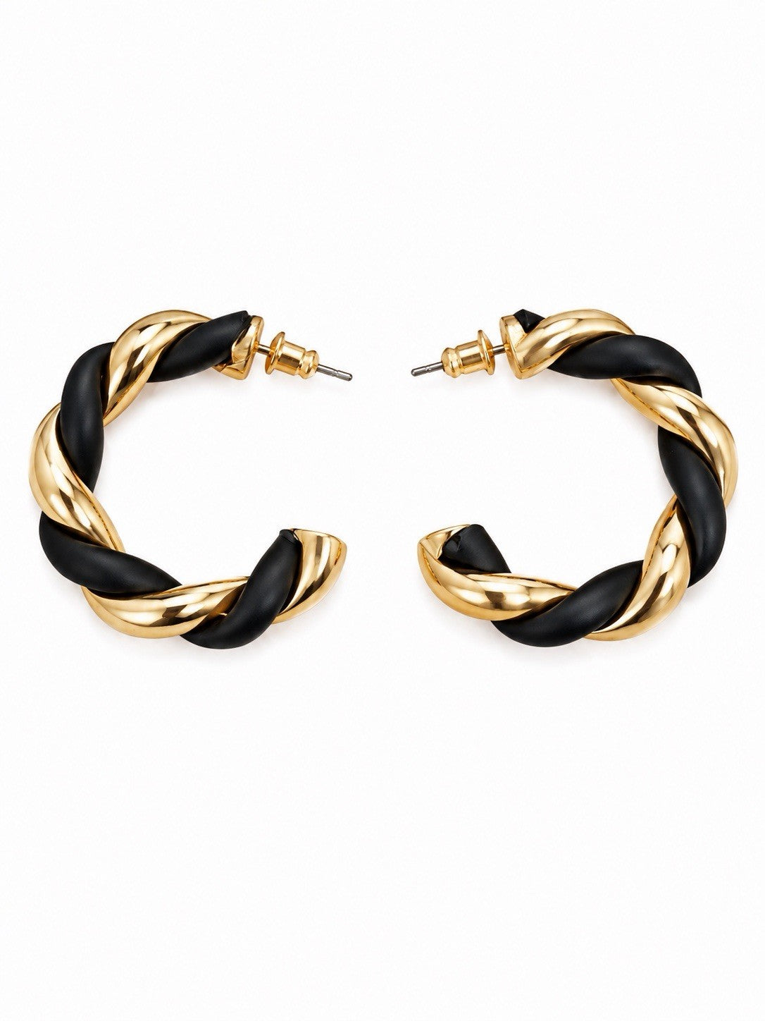 Black & Gold Twisted Hoop Earrings Chunky Rope Open Hoop Statement Earrings