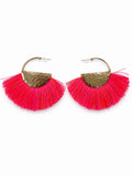 Red Tassel Hoop Earrings Gold Tone Statement Boho Fringe Dangle Earring