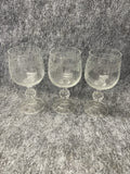 Etched Crystal Water Goblets Set of 3 Bohemia Cascade Pattern Faceted Stem