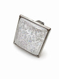 Silver Glitter Square Statement Ring Size 8 Sparkly Resin Fashion Jewelry