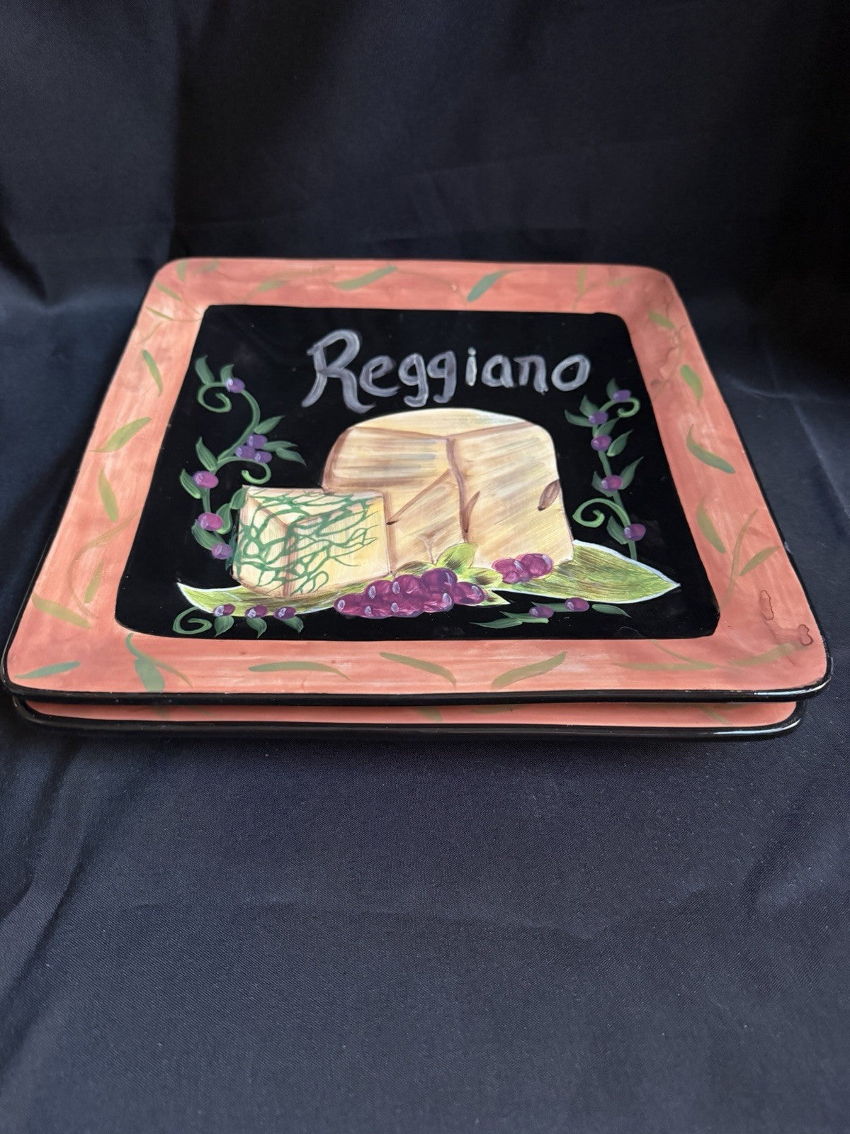 Certified International Square Cheese Platters Reggiano & Brie Set of 2 Stonewar