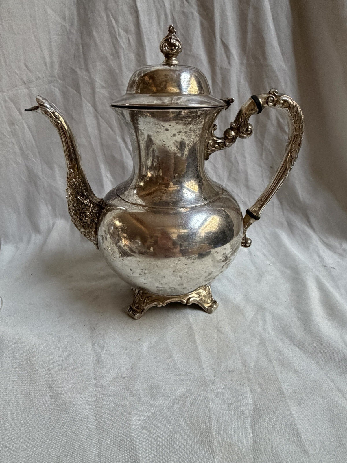 Vintage Silver Plated Coffee Tea Pot Ornate Handle Footed 10” Victorian Style