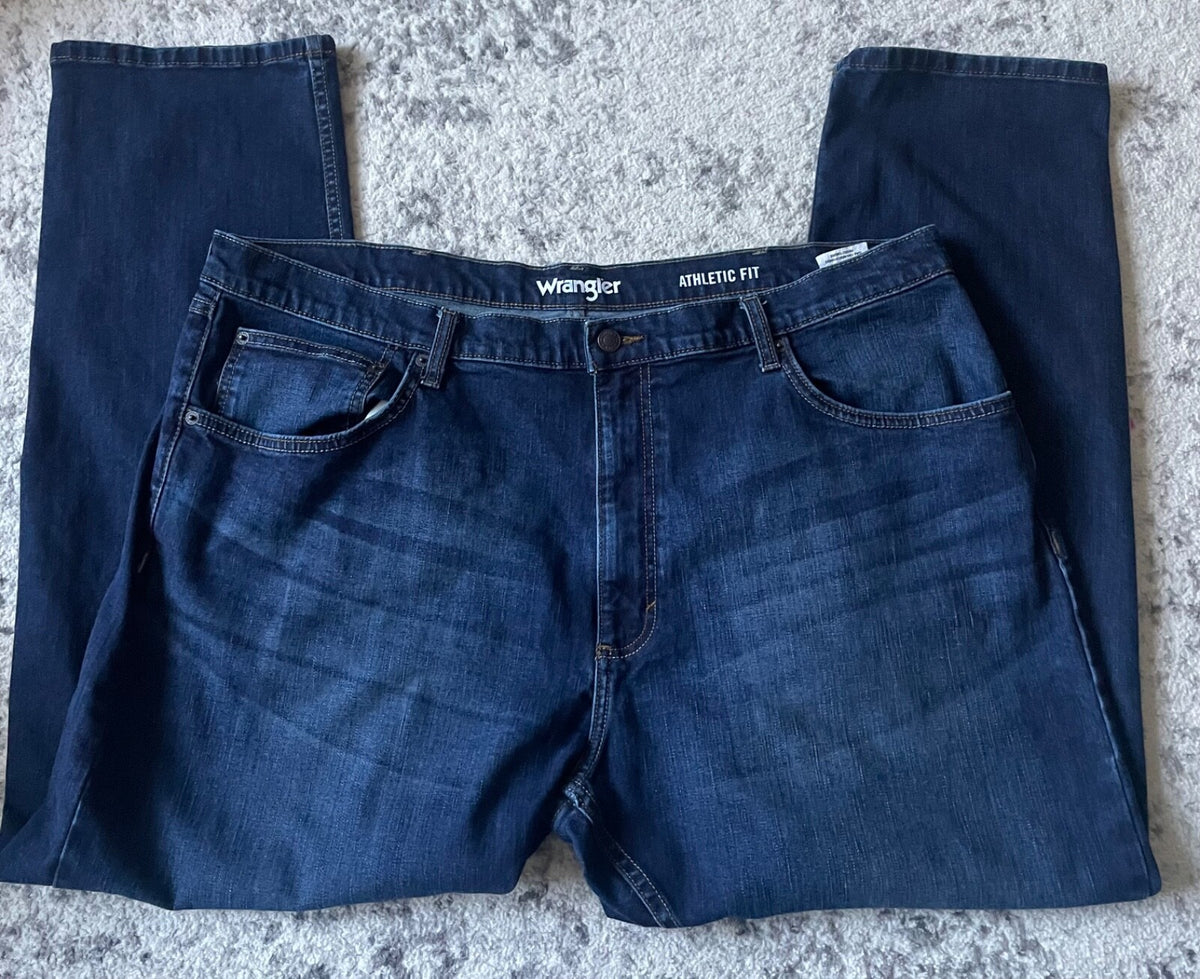 Wrangler Men’s Jeans 42x30 Athletic Fit Stretch Dark Wash Denim Made in Egypt