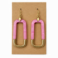 Pink Marbled Geometric Rectangle Dangle Earrings Gold Tone Accent Lightweight