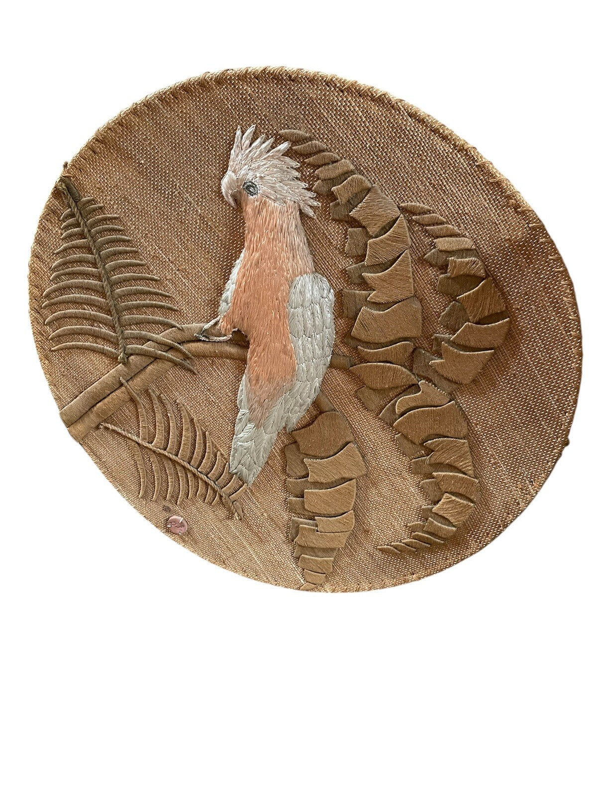 Don Freedman Interlude Inc. Woven Wall Hanging - 36” Round, Bird Design Vintage