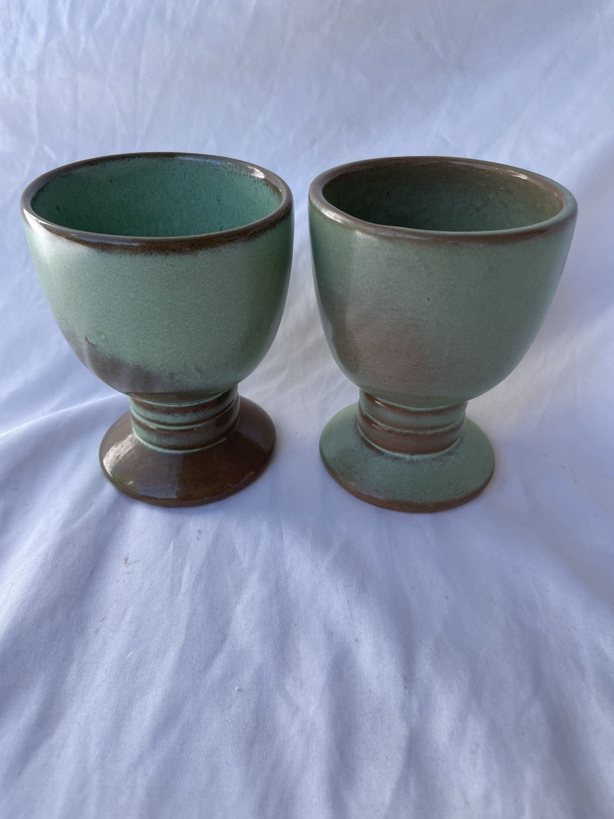 Set of 2 Frankoma 26LC Prairie Green Goblet Custard Cups 4.25” Vintage Pottery