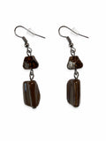 Vintage Brown Glass Bead Dangle Earrings Gunmetal Tone Handmade Artisan