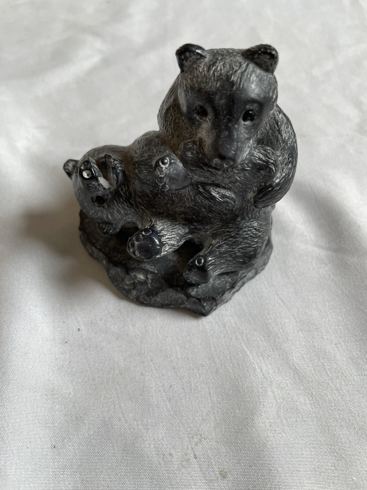 Wolf Original Handmade Bear with Cubs Sculpture - Canada Artisan Stone Figurine