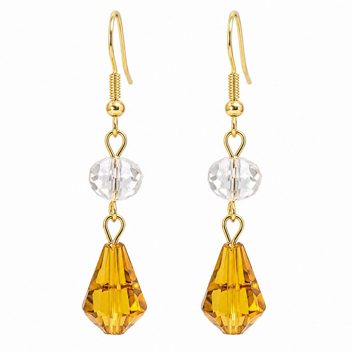 Amber Plastic Wired Bead Gold Tone Metal Dangle Pierced Earrings Vintage