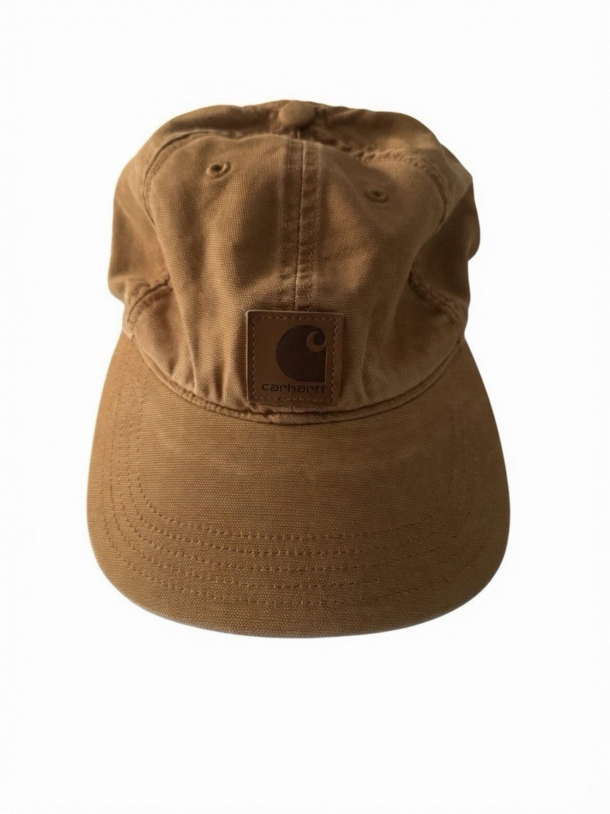 Carhartt Brown Canvas Baseball Cap Adjustable Leather Patch Work Hat