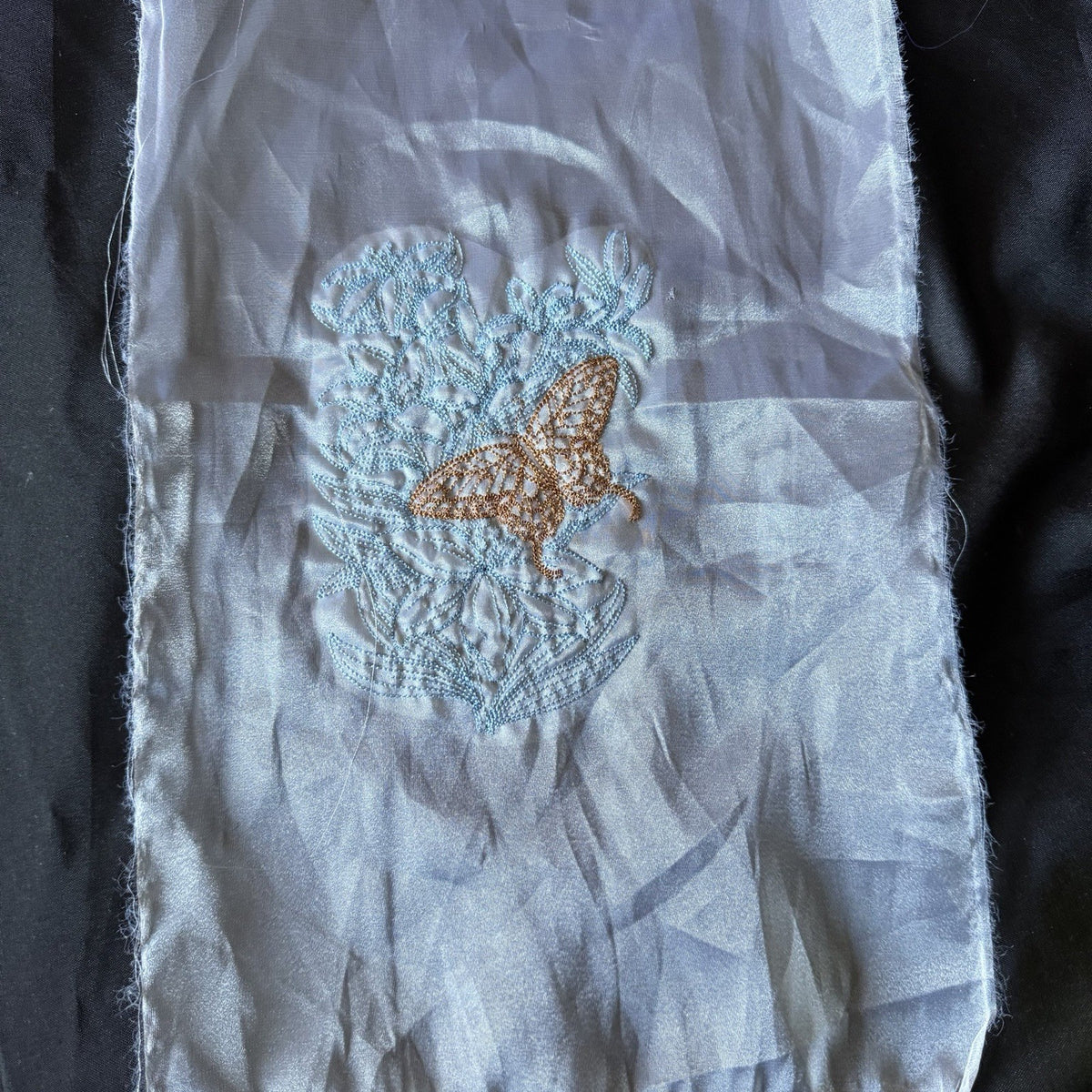 Butterfly Floral Embroidered Lace Applique Organza Sewing Patch 7” Blue