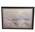 Vintage Signed Laura Keswick Oil on Board Painting-Girl at the Beach Framed 40”