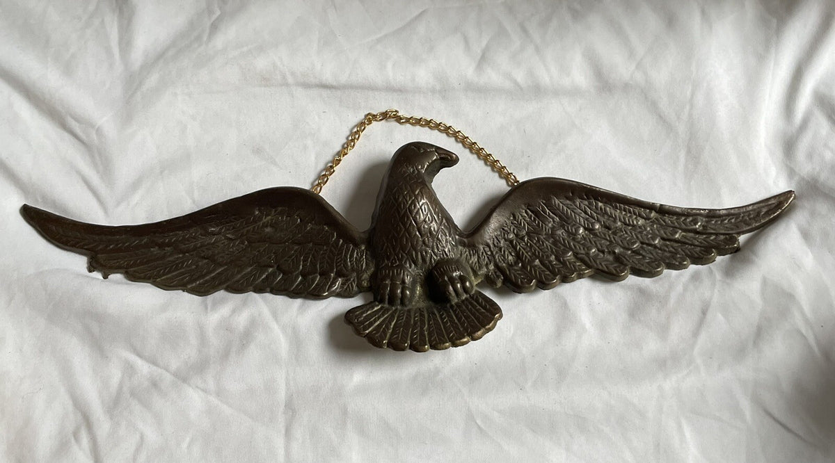 Vintage 16” Wide Cast Eagle Wall Plaque with Chain - Decorative Bronze Finish