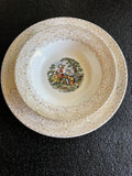 Vintage Royal China Colonial Gold 22K Gold Rimmed Soup Bowl & Platter Plate