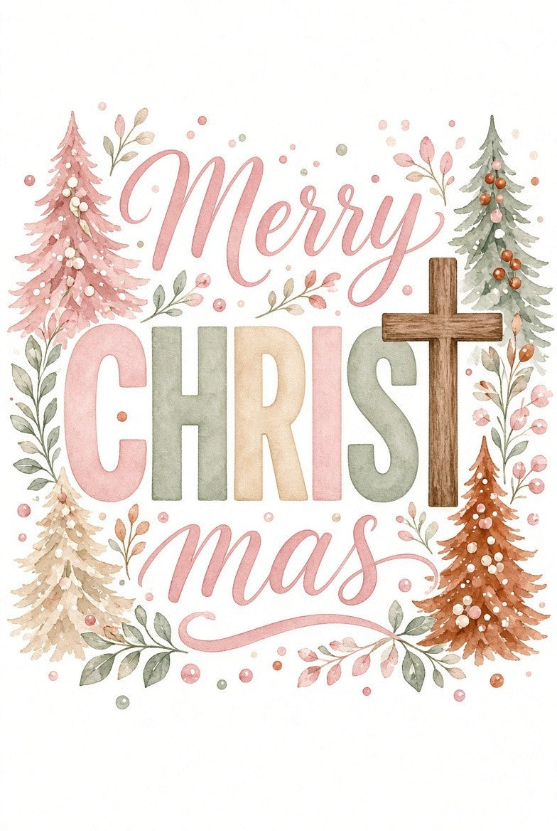 4PCS DTF Iron On Transfers 8.66in Merry CHRISTmas Cross Trees