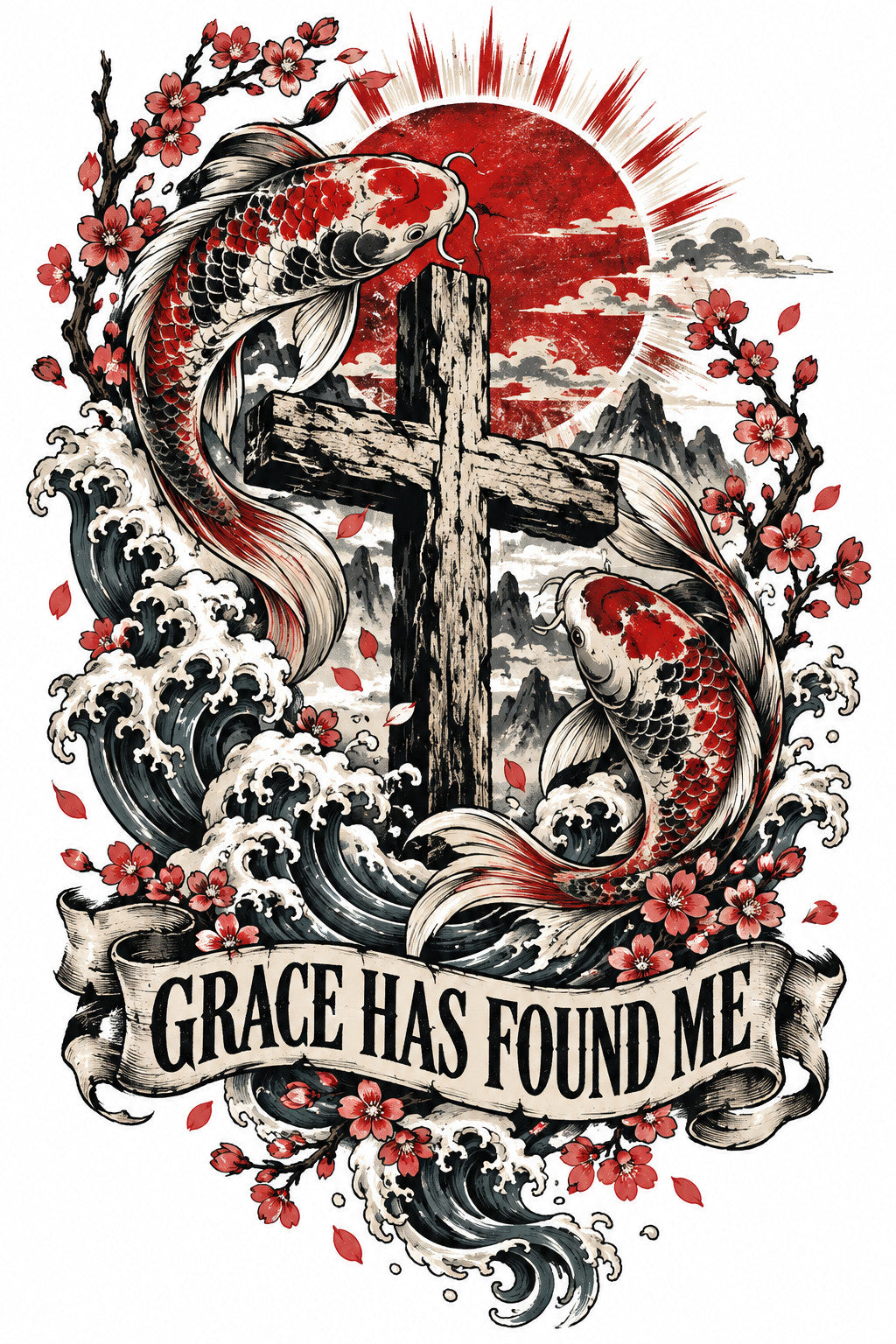 4PCS DTF Iron On Transfer 8.66in Grace Has Found Me Koi Cross Christian