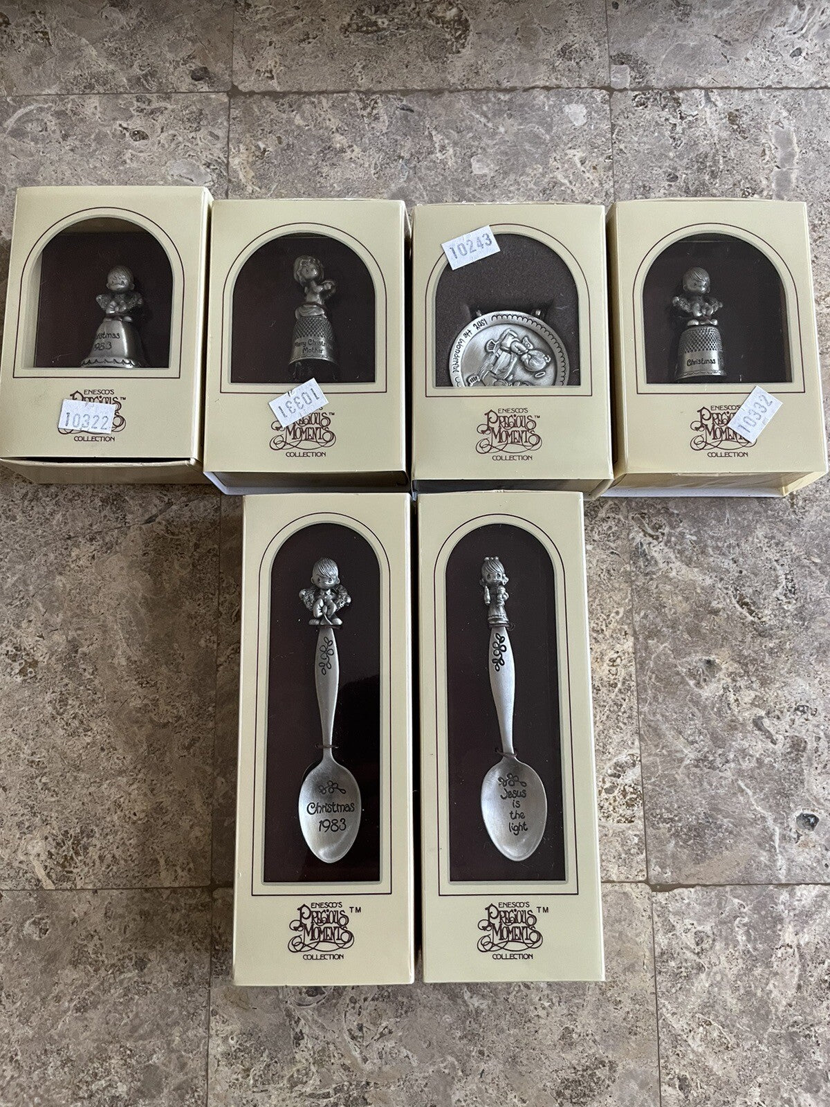 Vintage Set of 6 Precious Miniature Pewter Collections